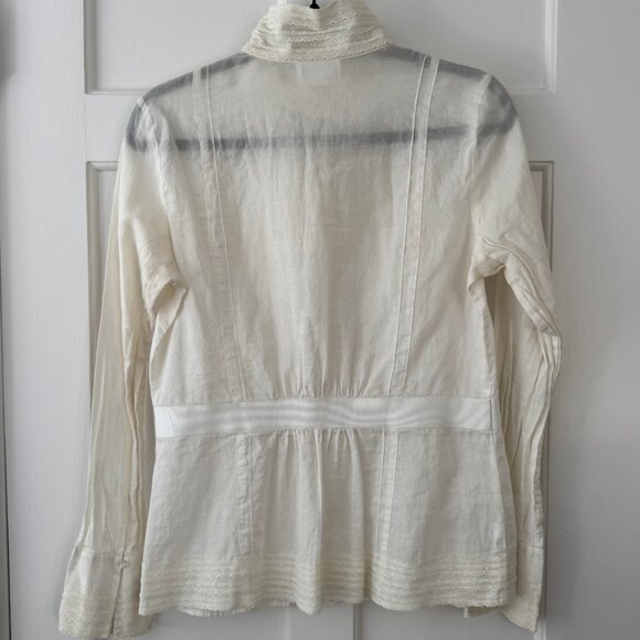 Ann Taylor Loft High Neck Lace Trim Long Sleeve Ivory Blouse Size Large - Picture 3 of 7